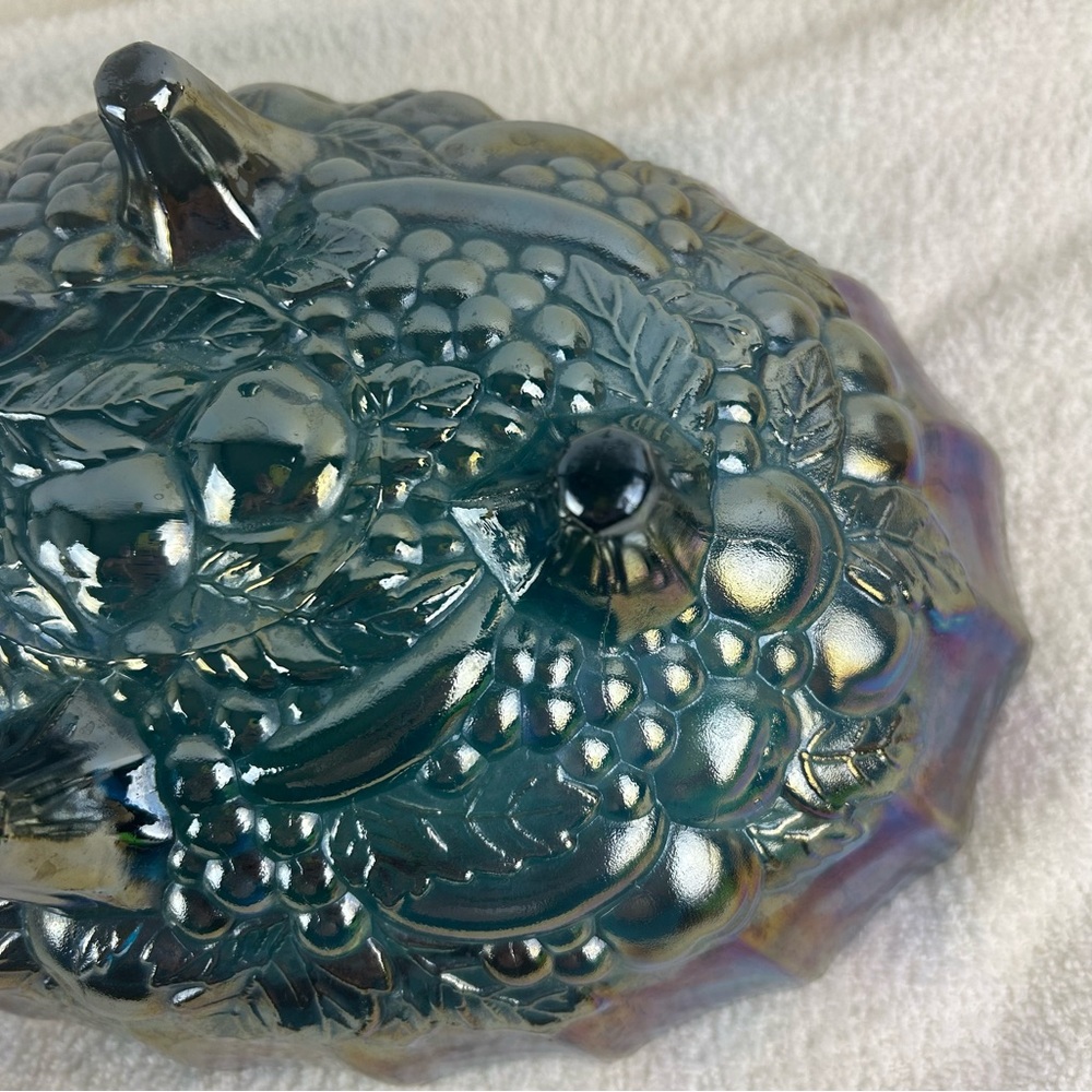 VTG Indiana Blue Iridescent Carnival Glass Grape Centerpiece Console Fruit Bowl - Picture 8 of 11